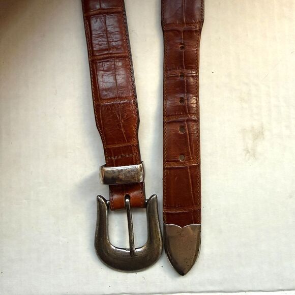 Vintage Ann Taylor Croc Print Brown Leather Womens Belt Size XS S Western 24-27" - Picture 9 of 12